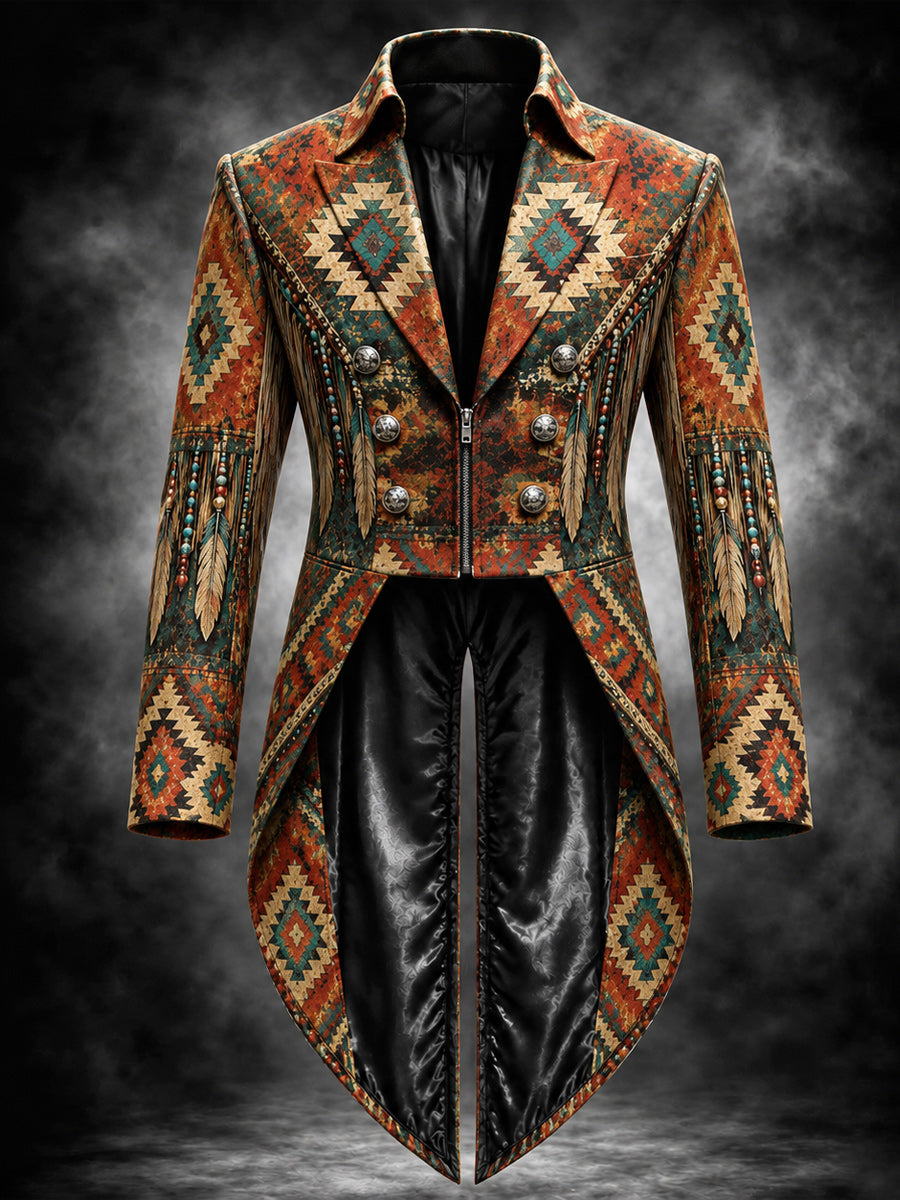 Men's Gothic Punk Art Print Swallow-Tailed Coat
